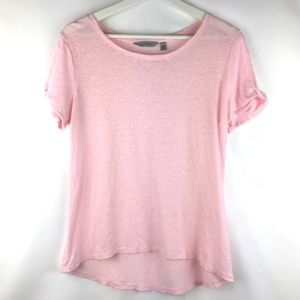 Athleta 100% Linen Twist Cutout Sleeve Pink Tee S